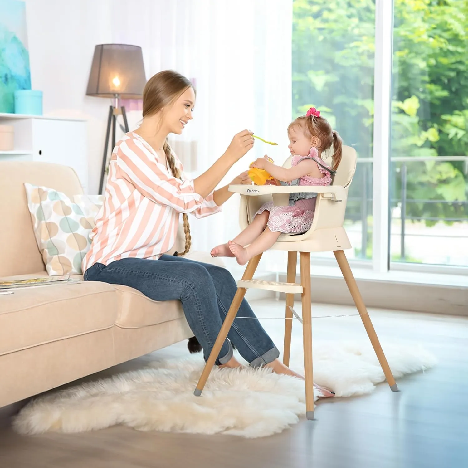 Deluxe 6-in-1 High Chair | Booster | Stool | Low Chair | Grey or Cream | 6m - 99 years