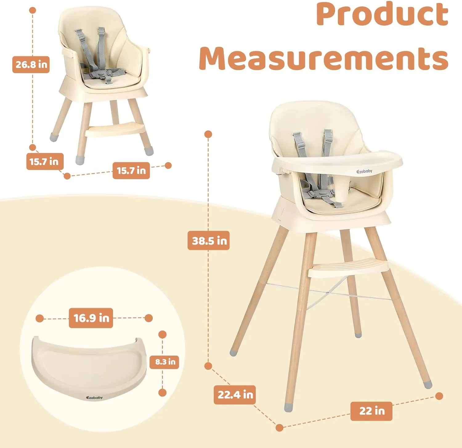 Deluxe 6-in-1 High Chair | Booster | Stool | Low Chair | Grey or Cream | 6m - 99 years