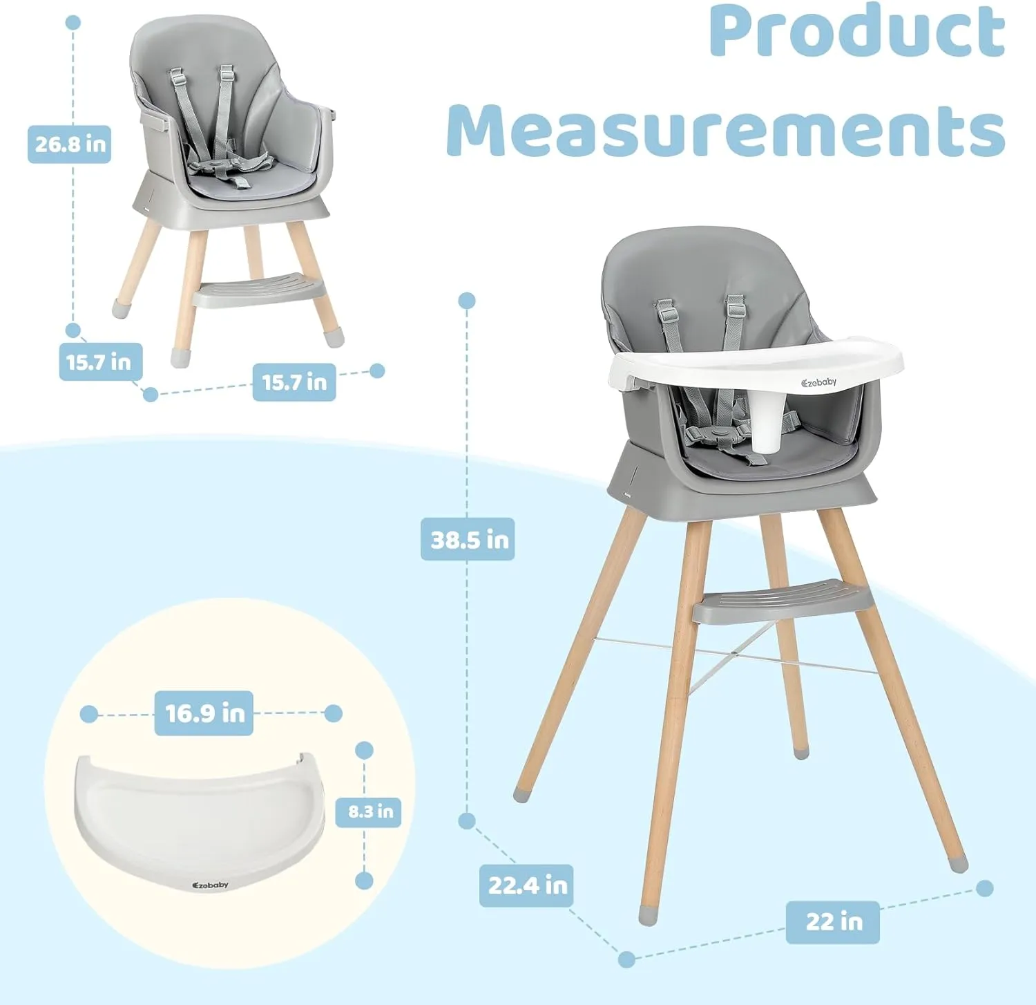 Deluxe 6-in-1 High Chair | Booster | Stool | Low Chair | Grey or Cream | 6m - 99 years