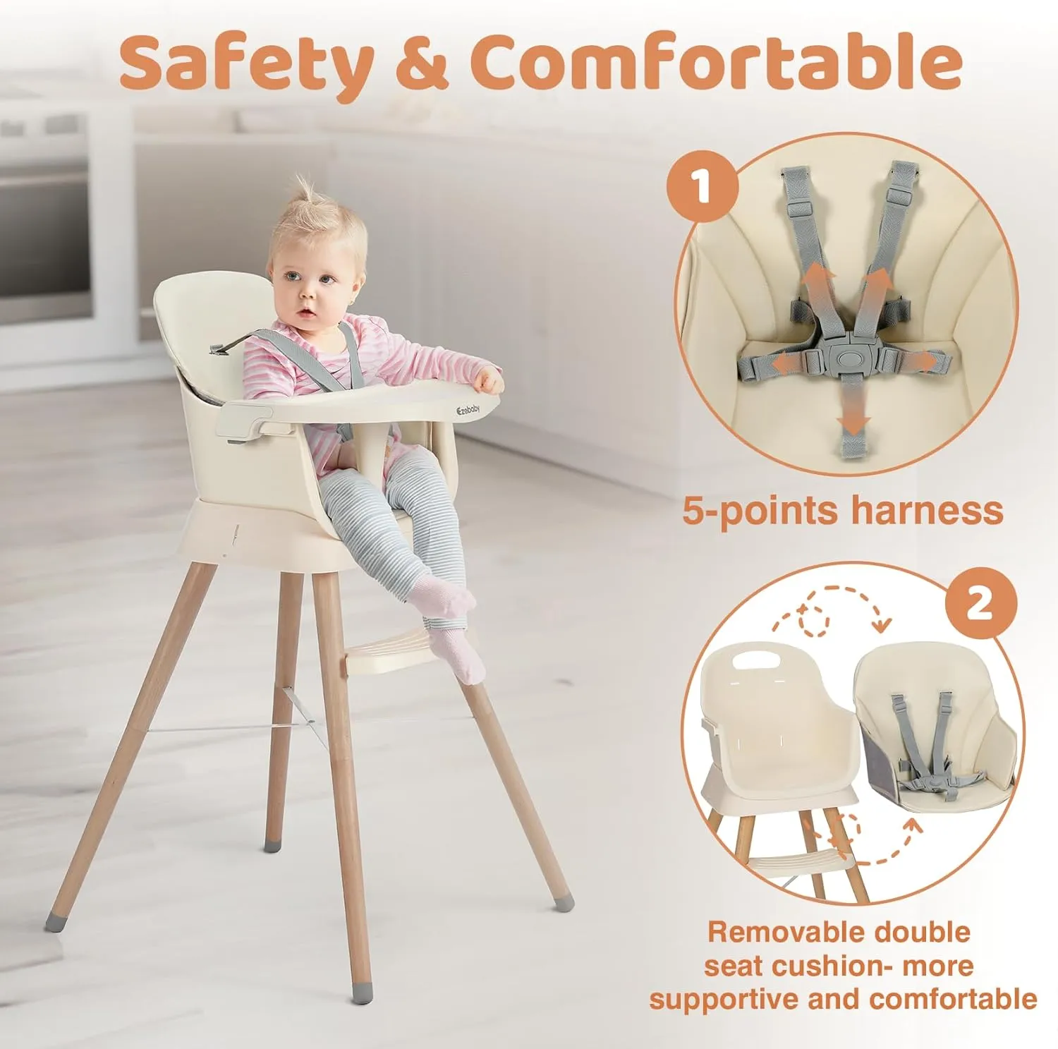 Deluxe 6-in-1 High Chair | Booster | Stool | Low Chair | Grey or Cream | 6m - 99 years