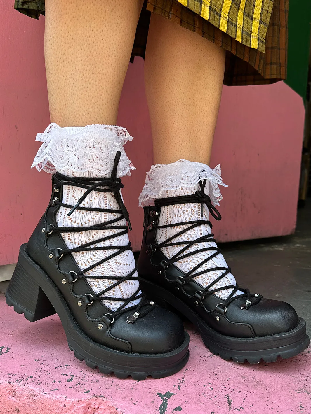DEMONIA BRATTY 32 - BLACK VEGAN LEATHER