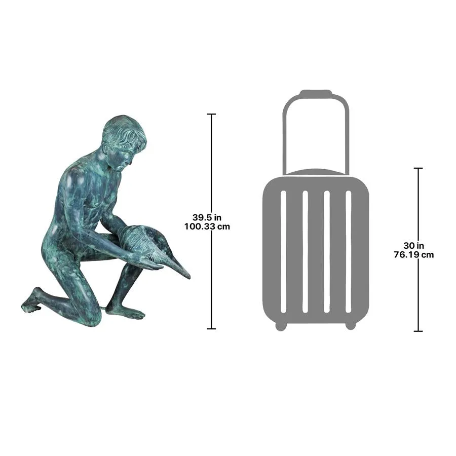 Design Toscano- Man with Shell Cast Bronze Piped Garden Statue