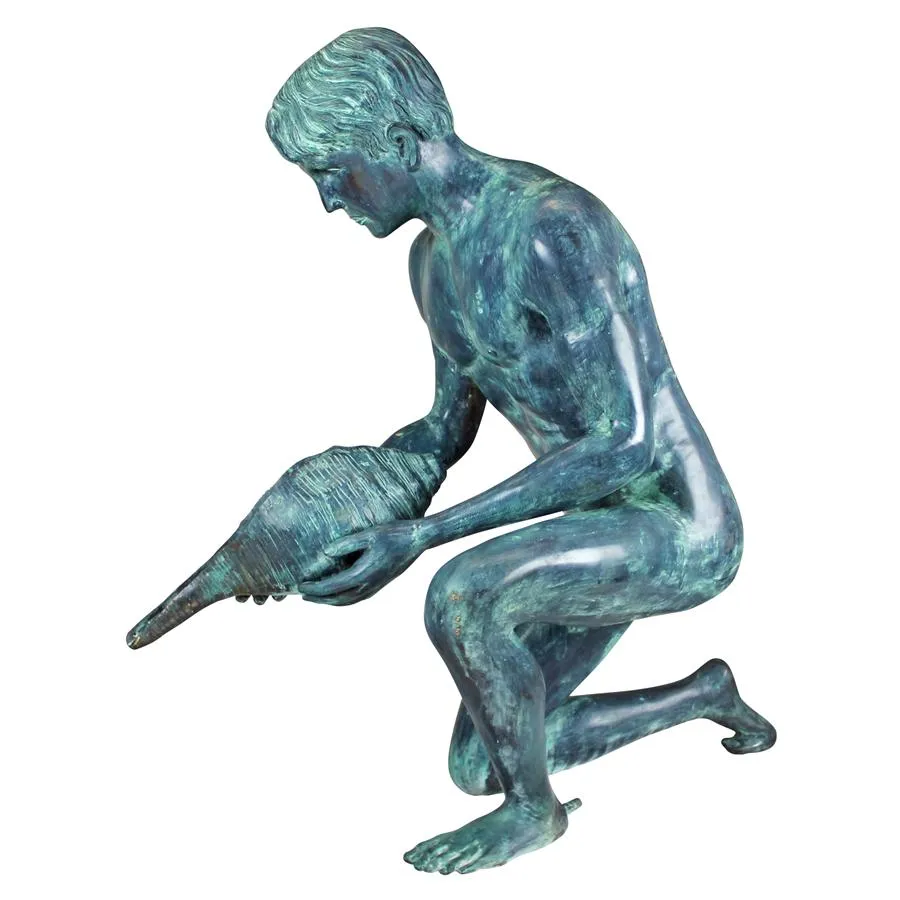 Design Toscano- Man with Shell Cast Bronze Piped Garden Statue