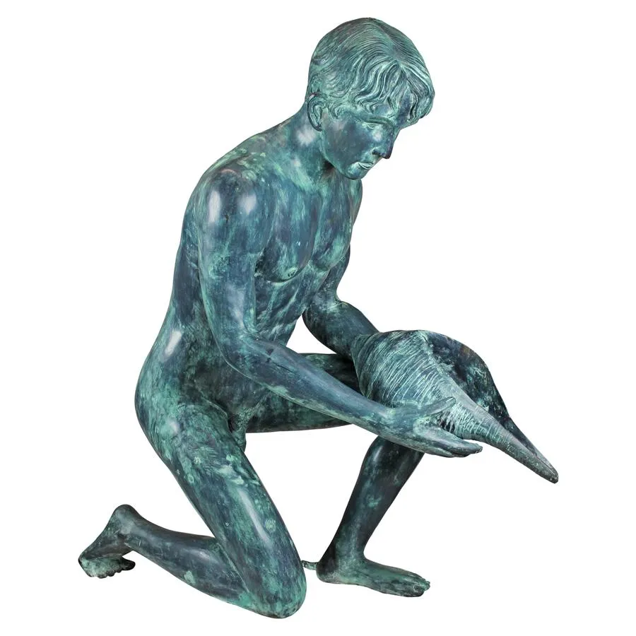 Design Toscano- Man with Shell Cast Bronze Piped Garden Statue