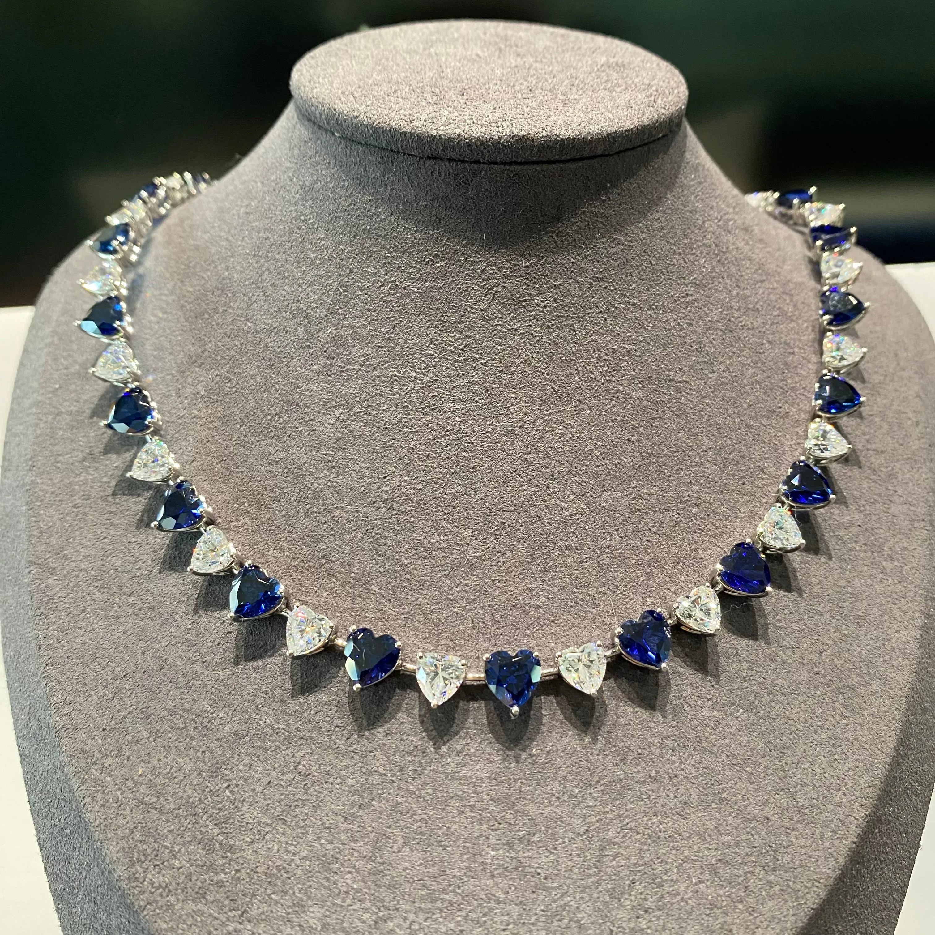 Diamond & Sapphire Heart Eternity Necklace