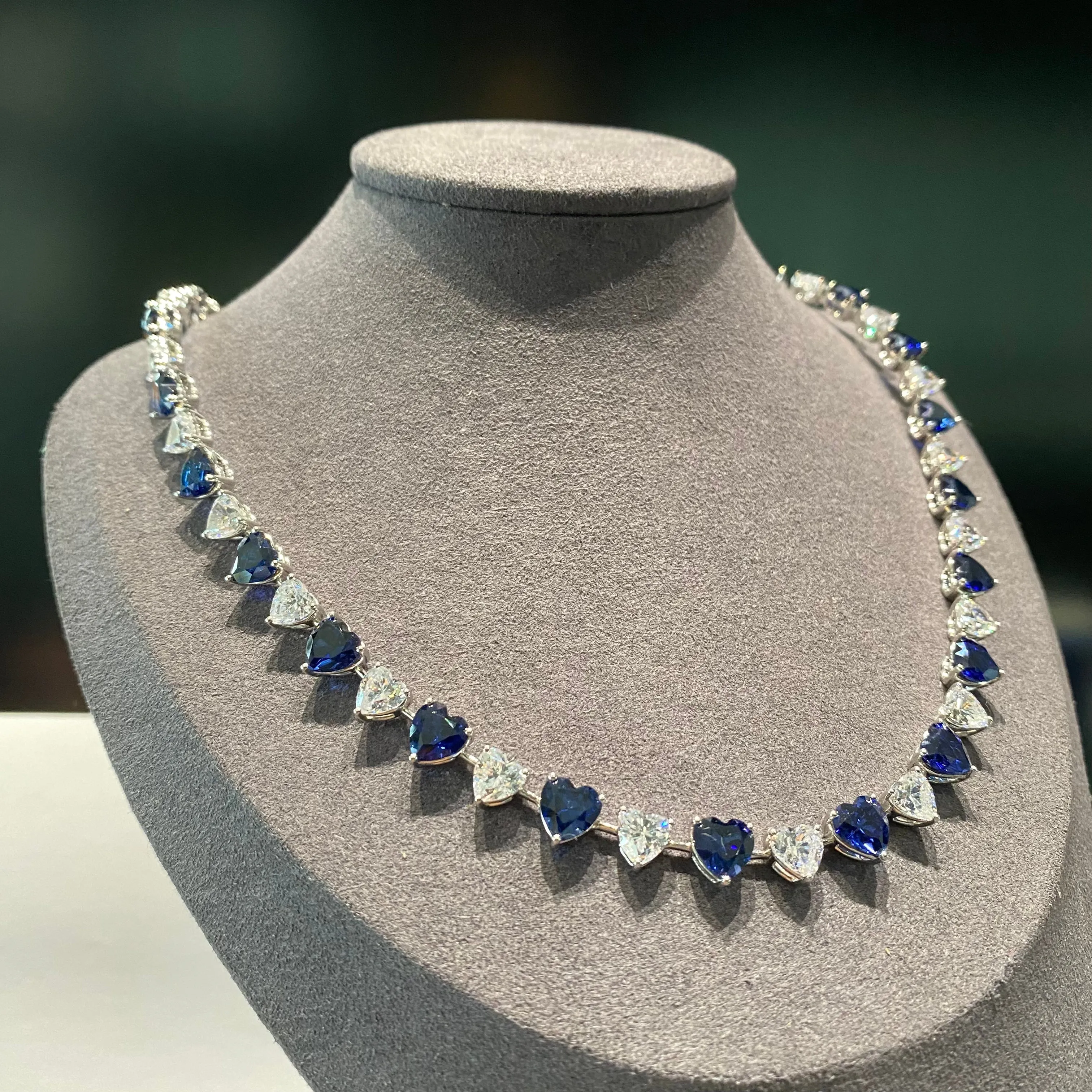 Diamond & Sapphire Heart Eternity Necklace
