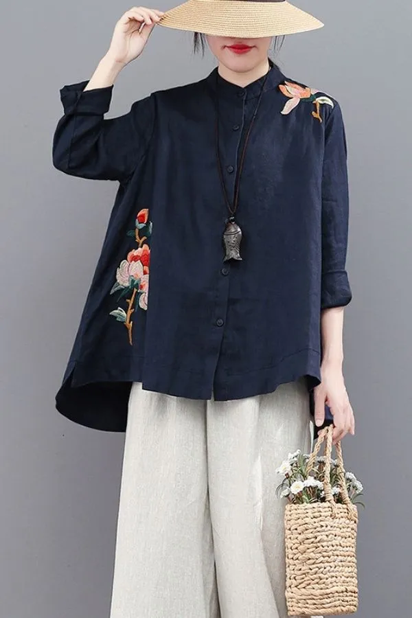 Embroidery Long Sleeve Blouse (Fit up to 190lbs)