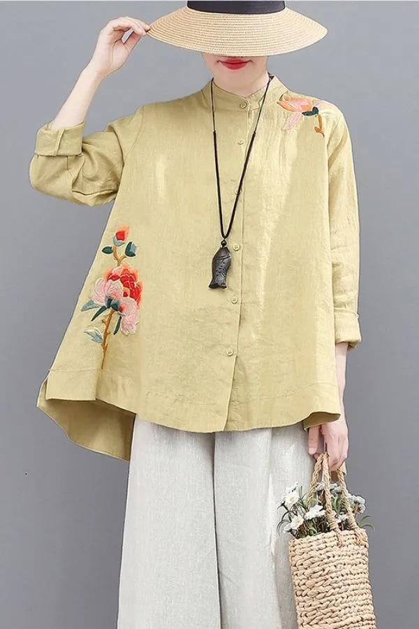 Embroidery Long Sleeve Blouse (Fit up to 190lbs)