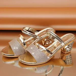 Female Sandals Party Shoe Square High Heels
