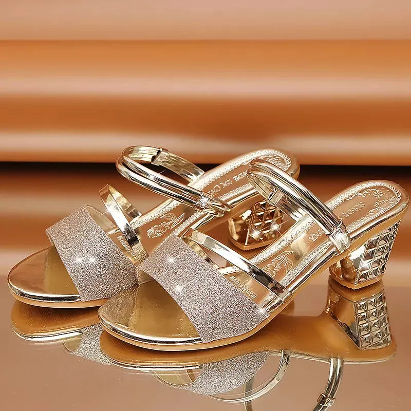 Female Sandals Party Shoe Square High Heels