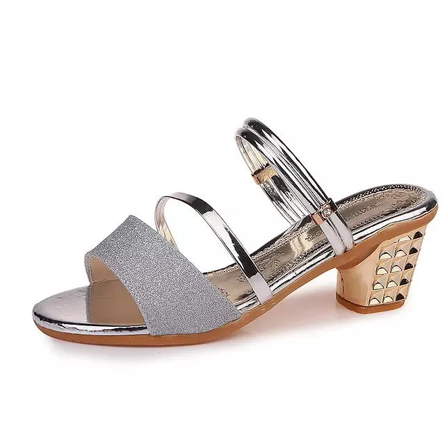 Female Sandals Party Shoe Square High Heels