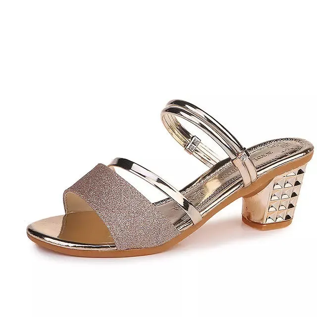Female Sandals Party Shoe Square High Heels