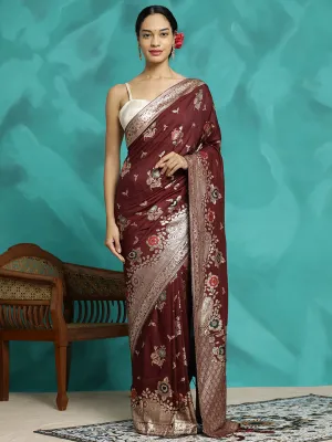Festive Burgundy Zari Woven Heavy Banarasi Saree