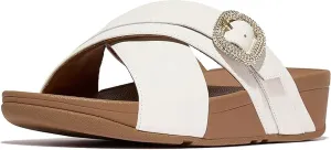 FitFlop Women's Lulu Crystal-Buckle Leather Cross Slide Sandals