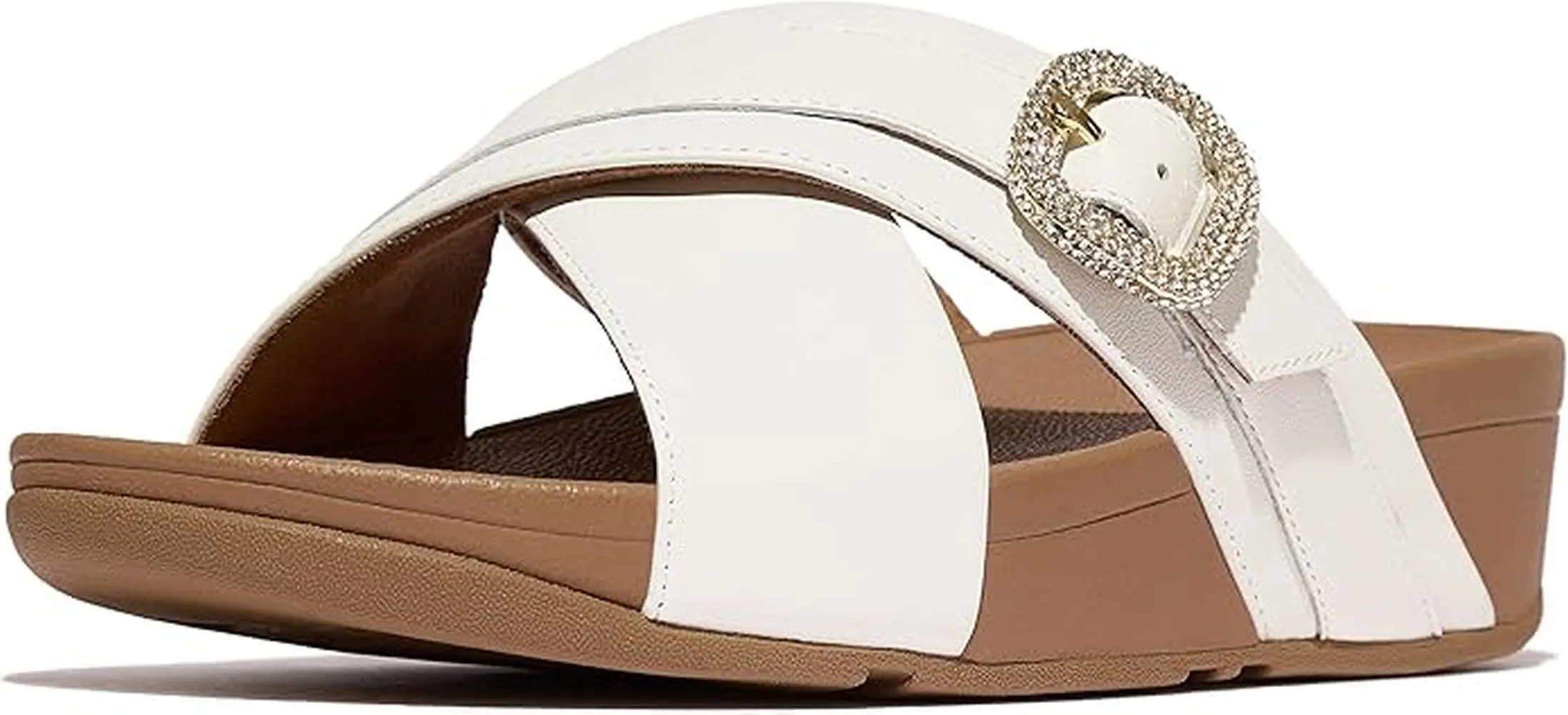 FitFlop Women's Lulu Crystal-Buckle Leather Cross Slide Sandals
