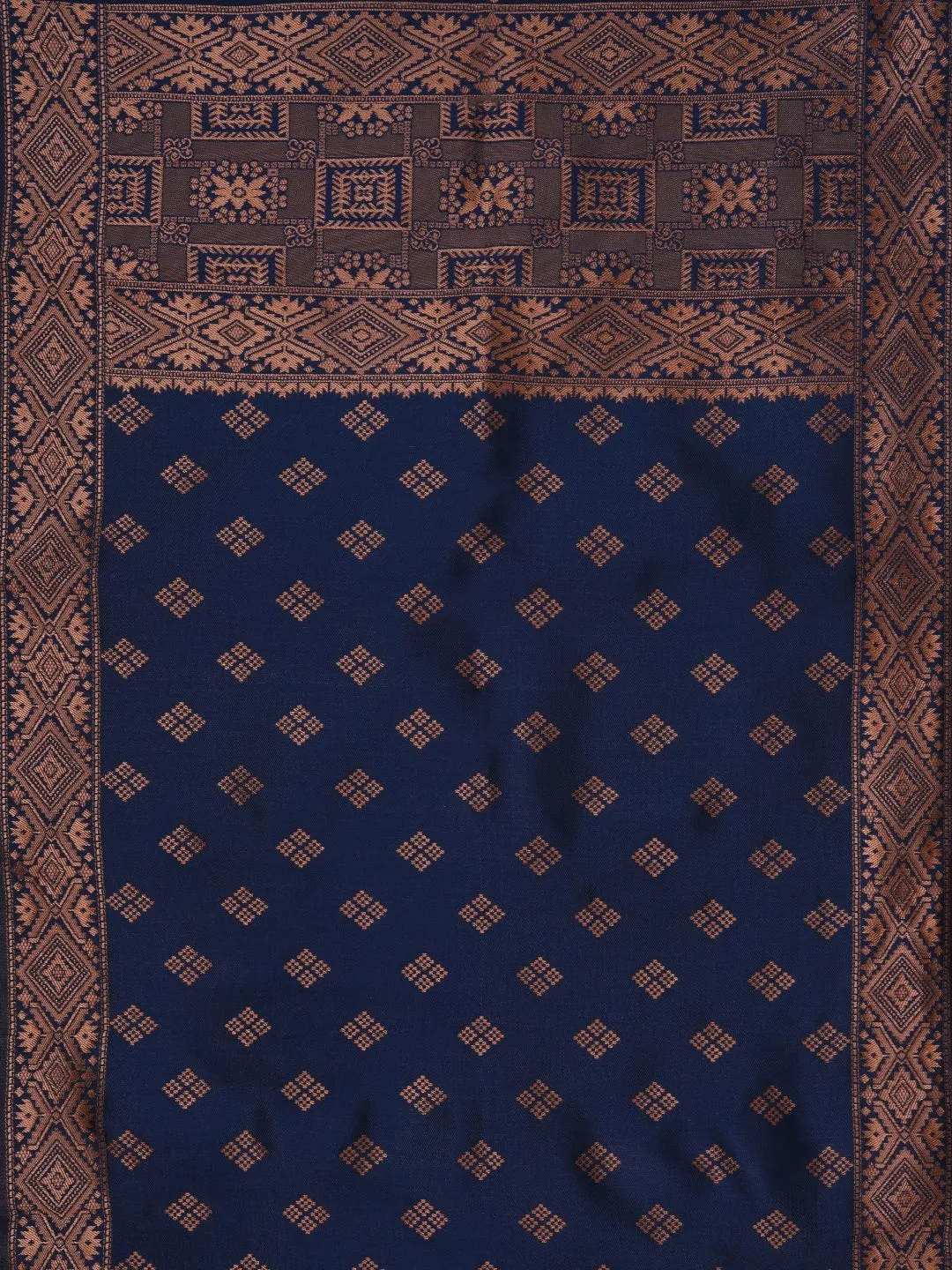 Floral Silk Zari Woven Navy Blue Dress Material with Dupatta