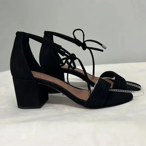 Gianni Bini Rhiaann Women's Black Suede Sandal Block Heel Ankle Tie Shoe 6.5 NWT