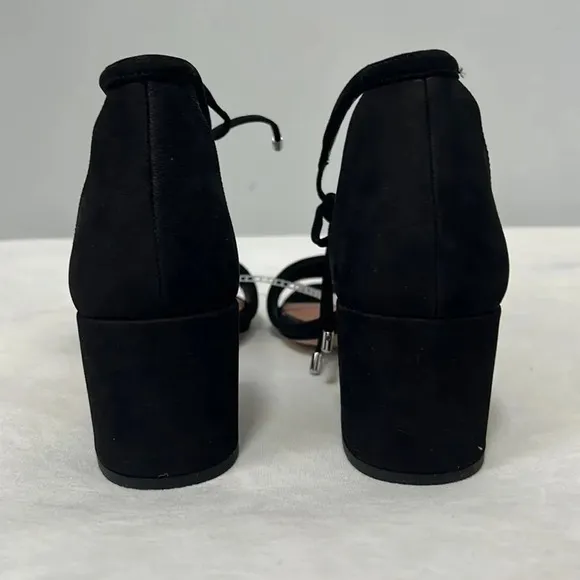 Gianni Bini Rhiaann Women's Black Suede Sandal Block Heel Ankle Tie Shoe 6.5 NWT
