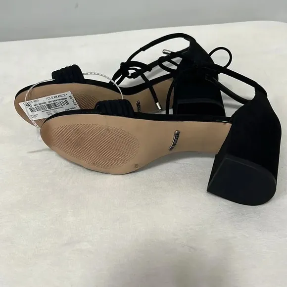 Gianni Bini Rhiaann Women's Black Suede Sandal Block Heel Ankle Tie Shoe 6.5 NWT