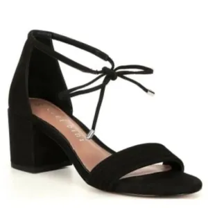 Gianni Bini Rhiaann Women's Black Suede Sandal Block Heel Ankle Tie Shoe 6.5 NWT