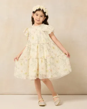 Girls Yellow Floral Embellished Dress