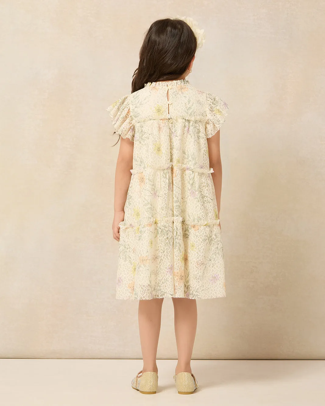 Girls Yellow Floral Embellished Dress