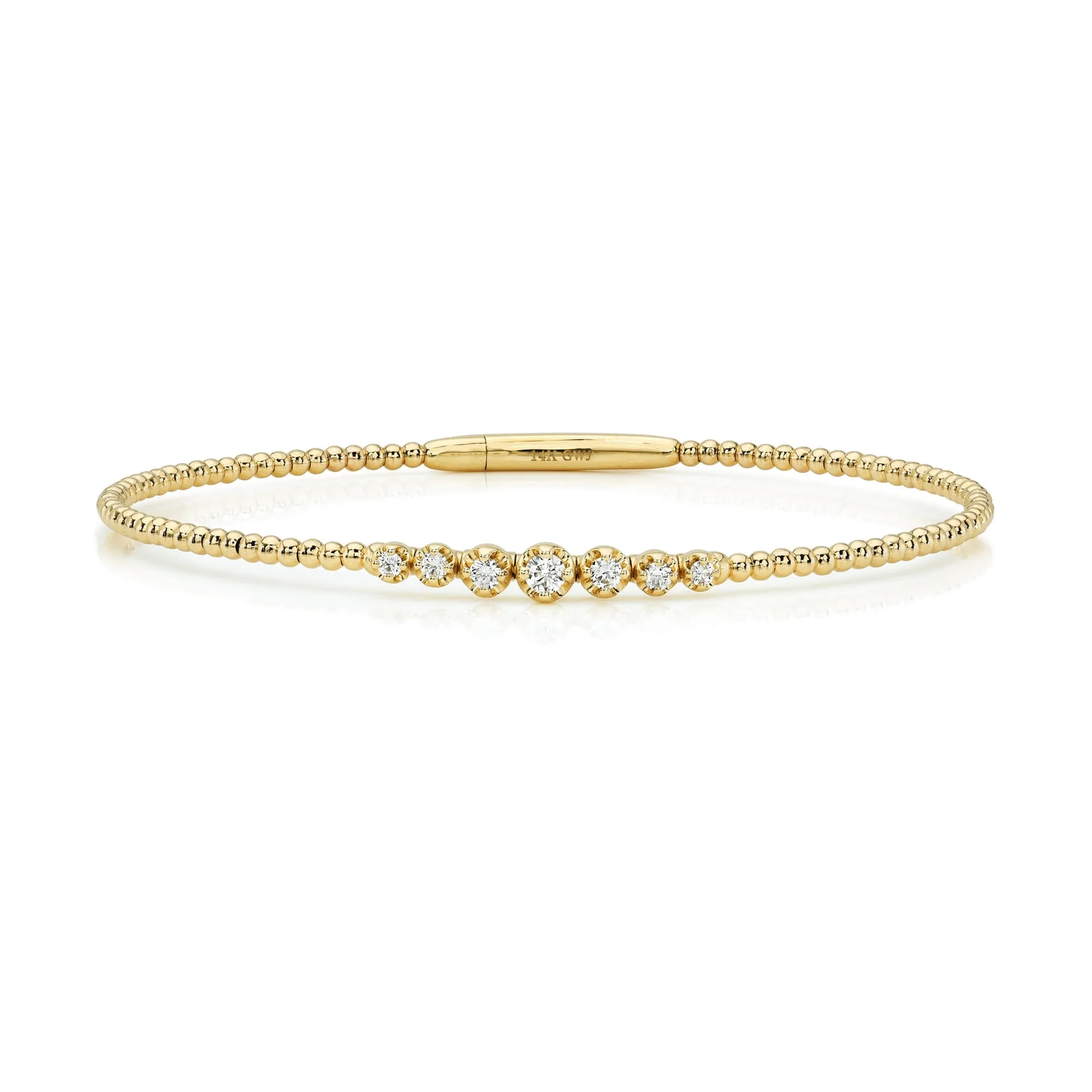 Graduated Diamonds & Gold Bead Flexible Bangle