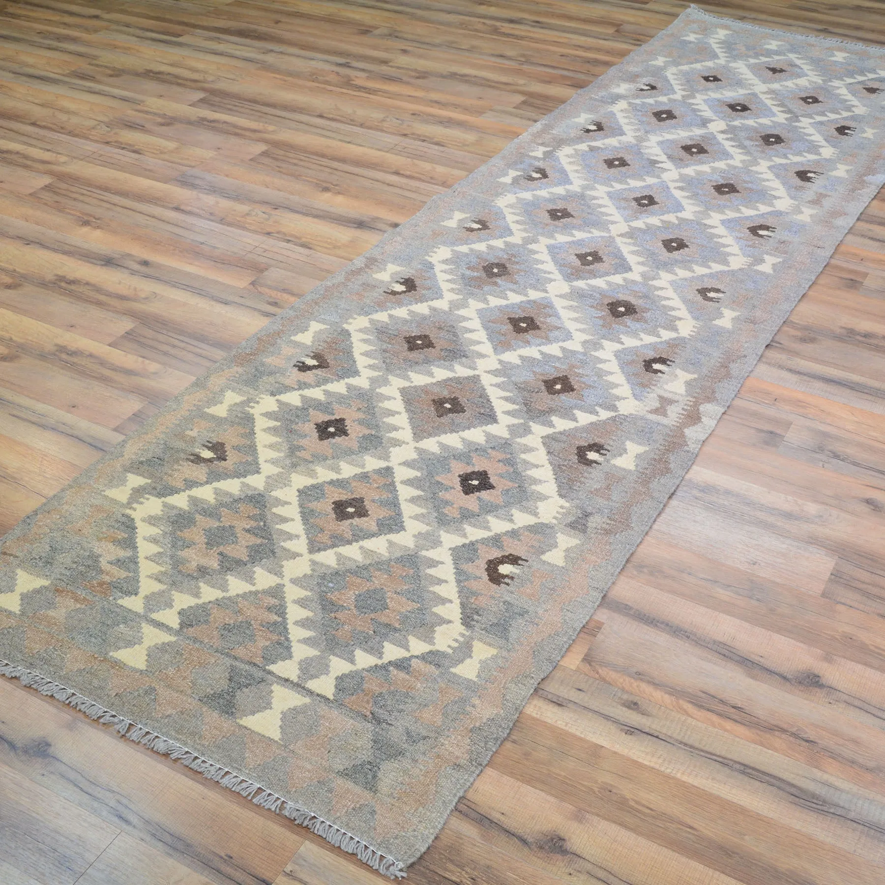 Hand-Woven Flatweave Geometric Design Kilim Handmade Wool (Size 2.8 X 9.8) Cwral-9567