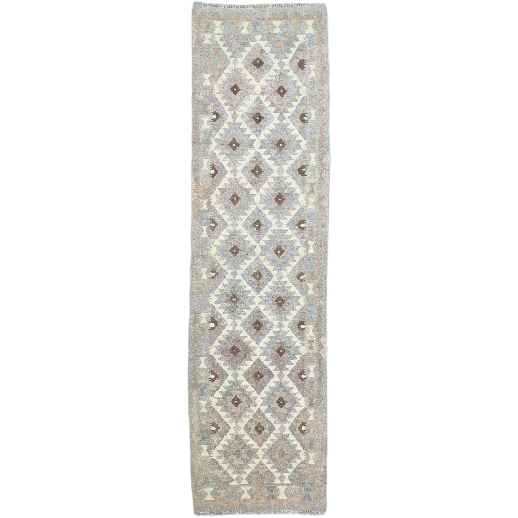 Hand-Woven Flatweave Geometric Design Kilim Handmade Wool (Size 2.8 X 9.8) Cwral-9567