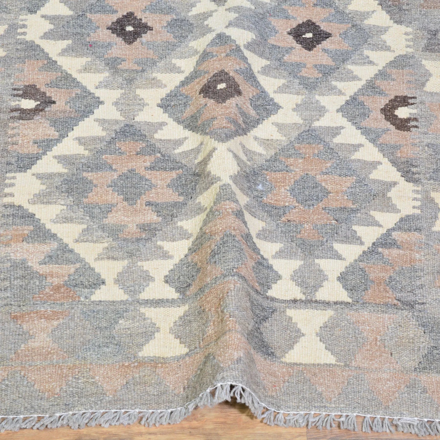 Hand-Woven Flatweave Geometric Design Kilim Handmade Wool (Size 2.8 X 9.8) Cwral-9567