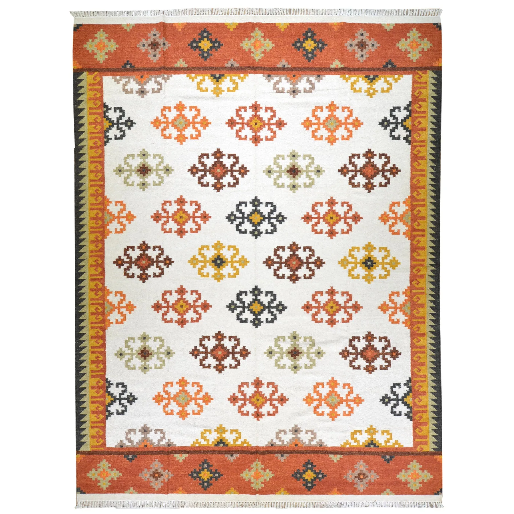 Hand-Woven Geometric Design Wool Reversible Kilim Rug (Size 9.2 X 11.11) Cwral-3465
