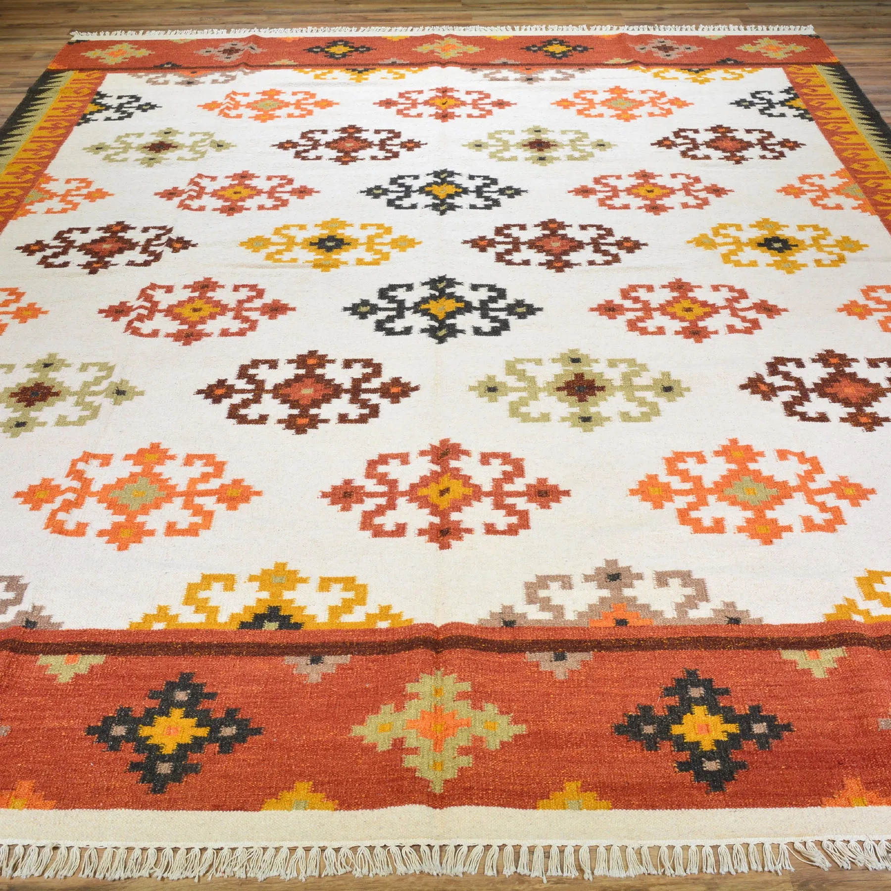 Hand-Woven Geometric Design Wool Reversible Kilim Rug (Size 9.2 X 11.11) Cwral-3465