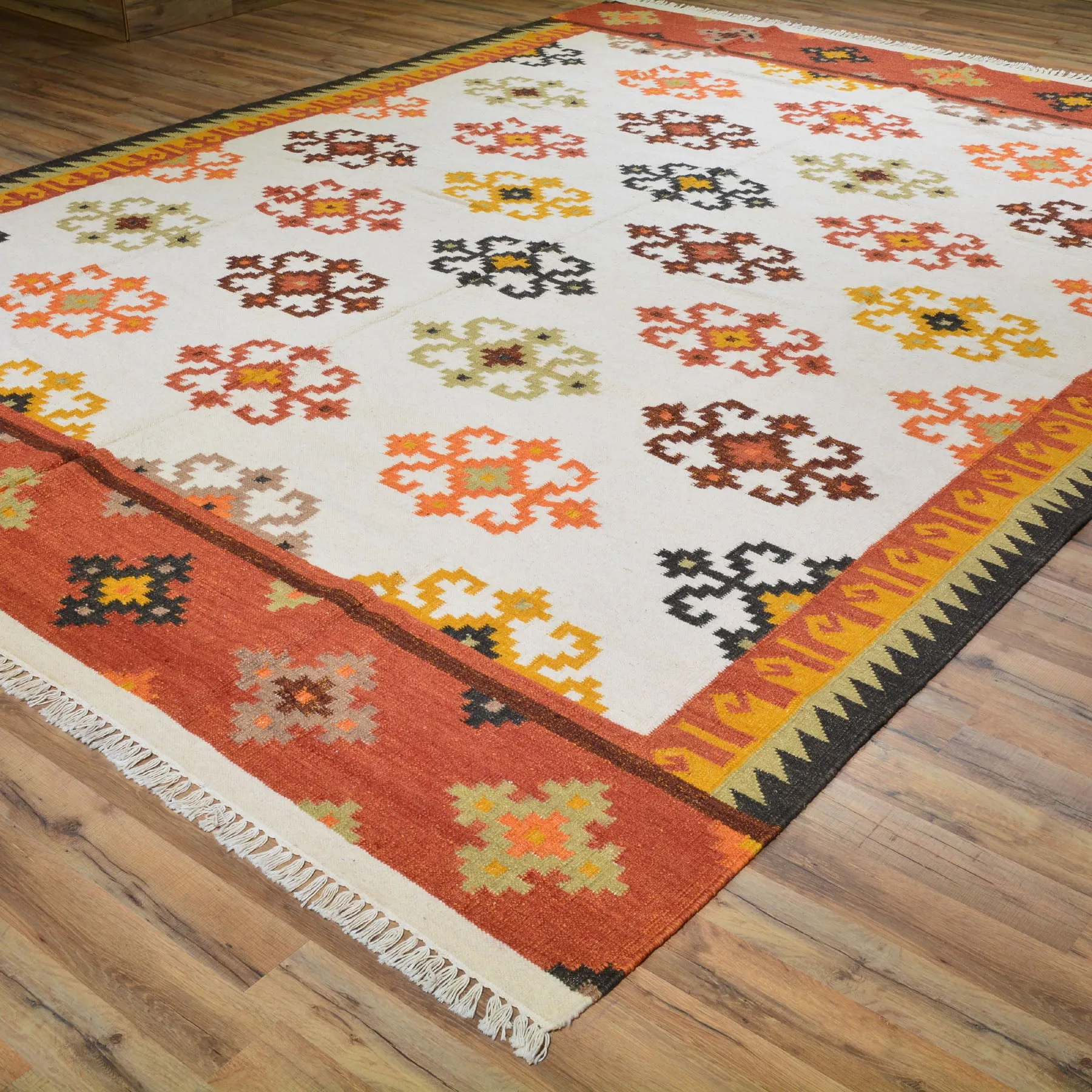 Hand-Woven Geometric Design Wool Reversible Kilim Rug (Size 9.2 X 11.11) Cwral-3465