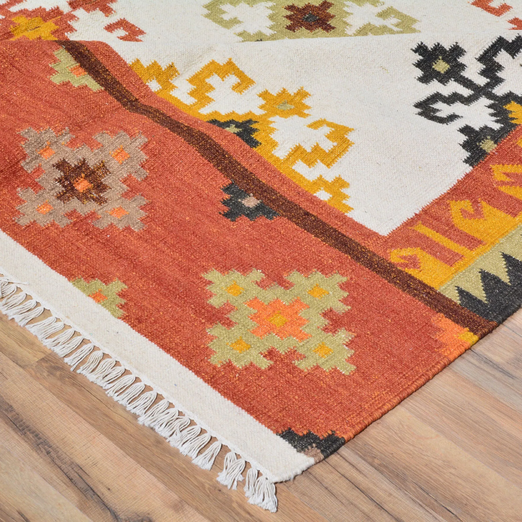 Hand-Woven Geometric Design Wool Reversible Kilim Rug (Size 9.2 X 11.11) Cwral-3465