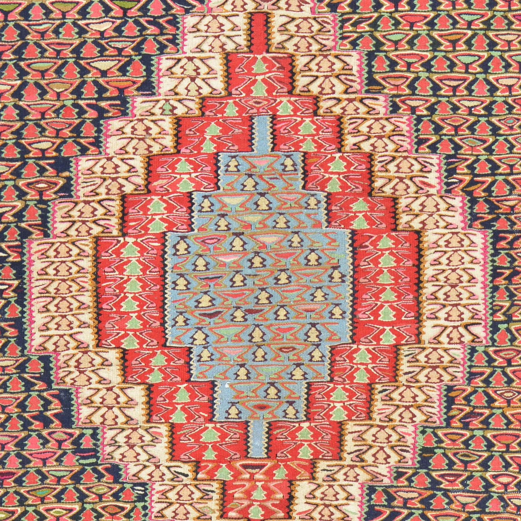 Hand-Woven Persian Sennah Kilim Geometric Design Wool Rug (Size 4.0 X 4.10) Cwral-7686