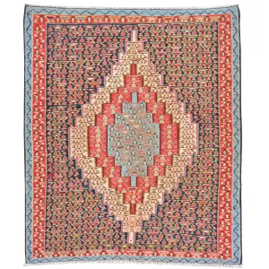 Hand-Woven Persian Sennah Kilim Geometric Design Wool Rug (Size 4.0 X 4.10) Cwral-7686