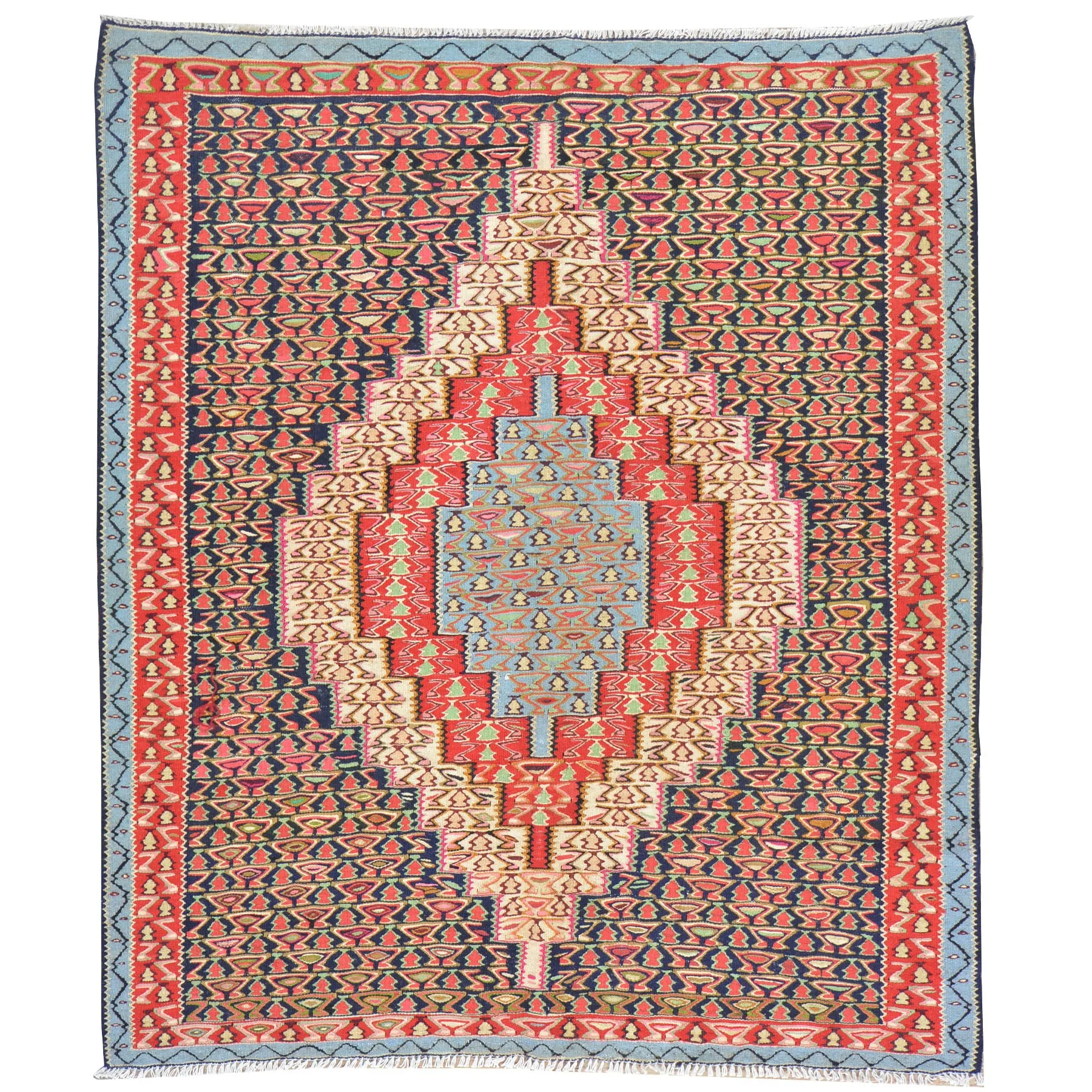 Hand-Woven Persian Sennah Kilim Geometric Design Wool Rug (Size 4.0 X 4.10) Cwral-7686