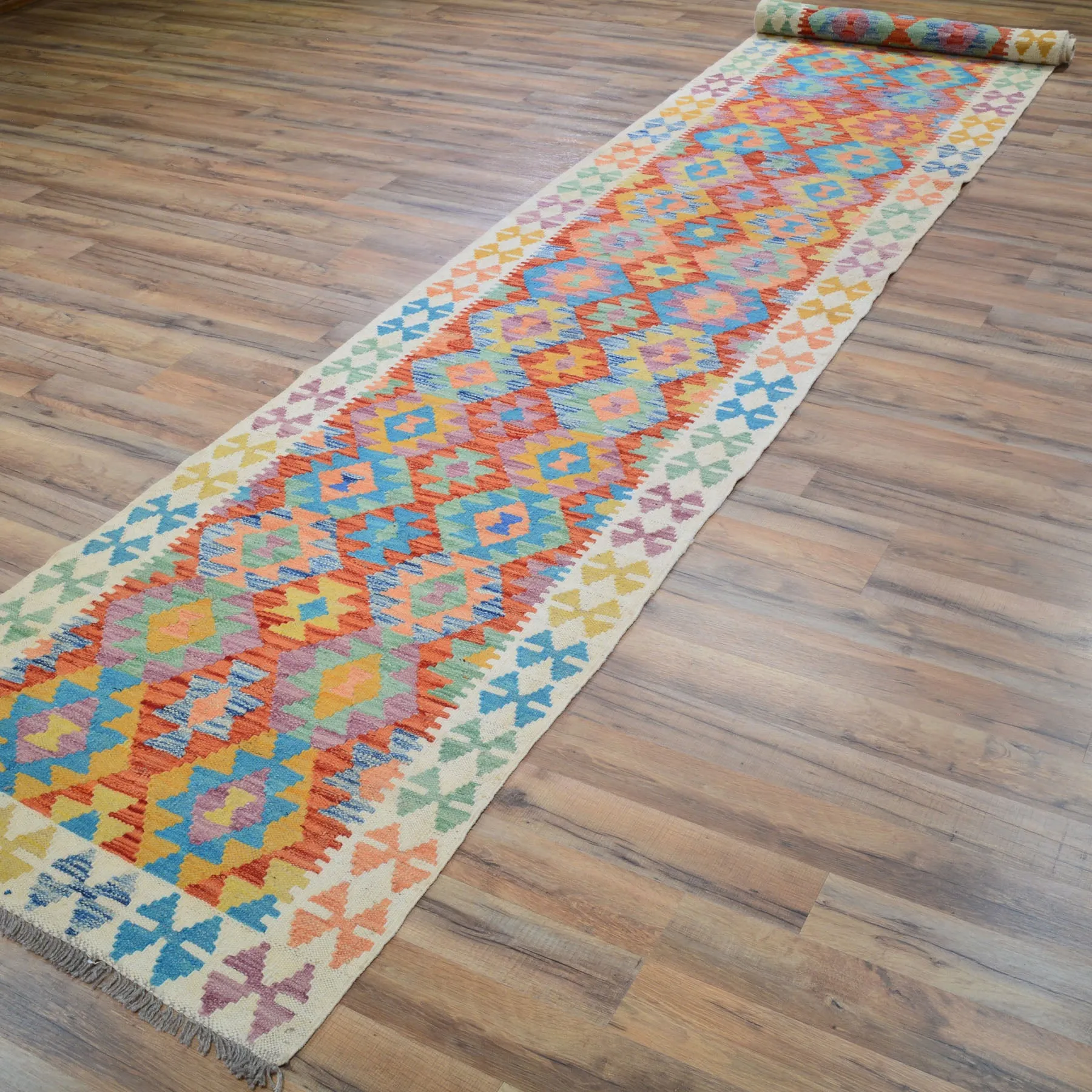 Hand-Woven Tribal Reversible Momana Oriental Kilim Handmade Rug (Size 2.8 X 16.3) Cwral-10287