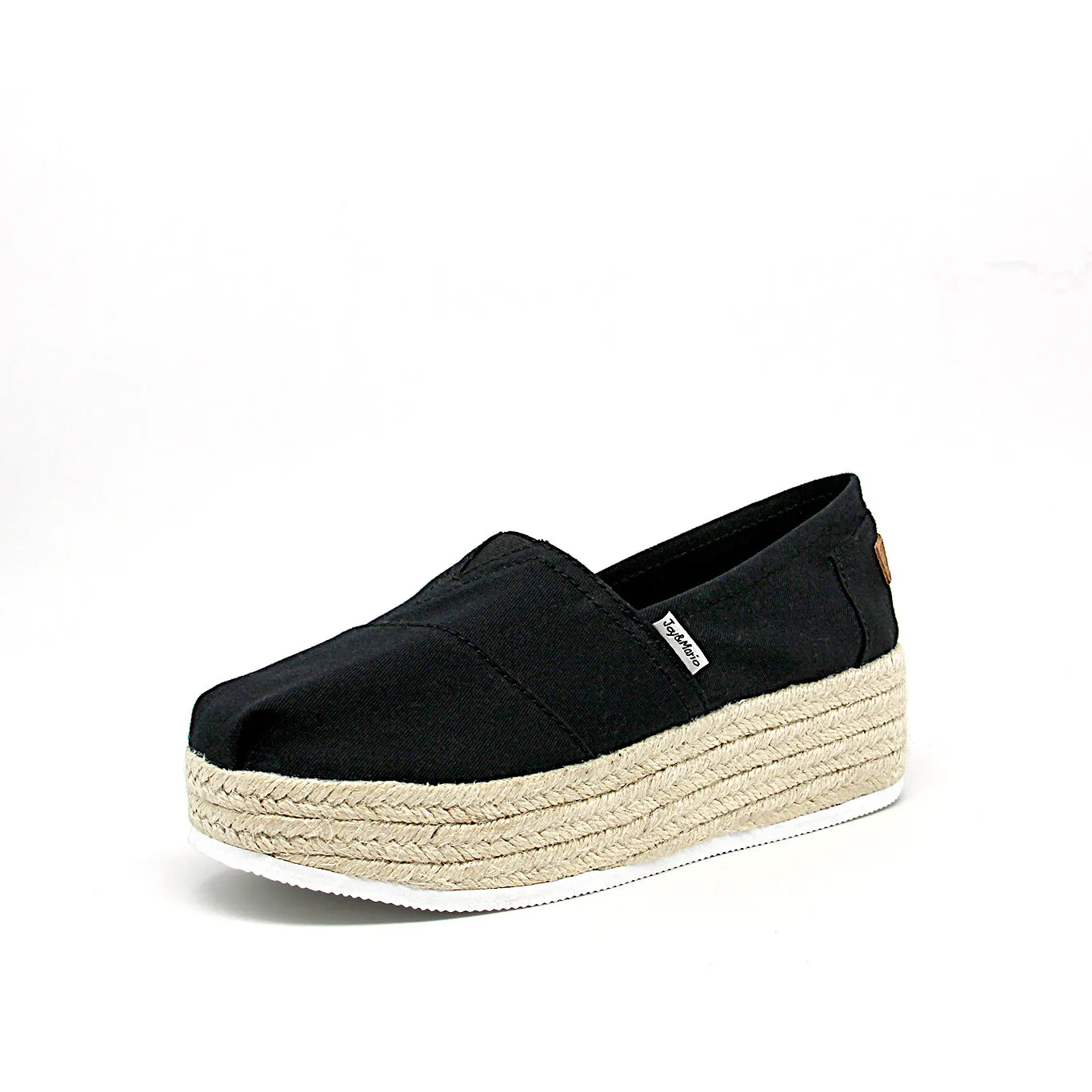 Handmade Women’s Slip-On Espadrille Denim Loafers Wedges in Black-A86118W