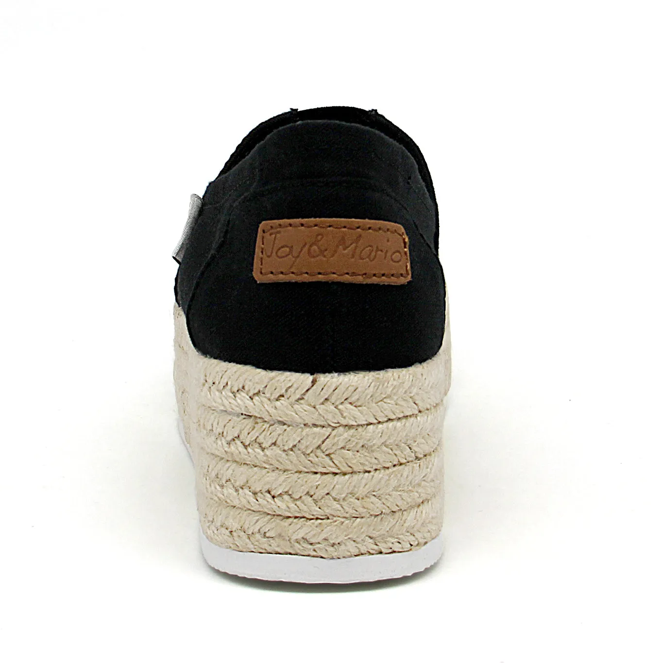 Handmade Women’s Slip-On Espadrille Denim Loafers Wedges in Black-A86118W