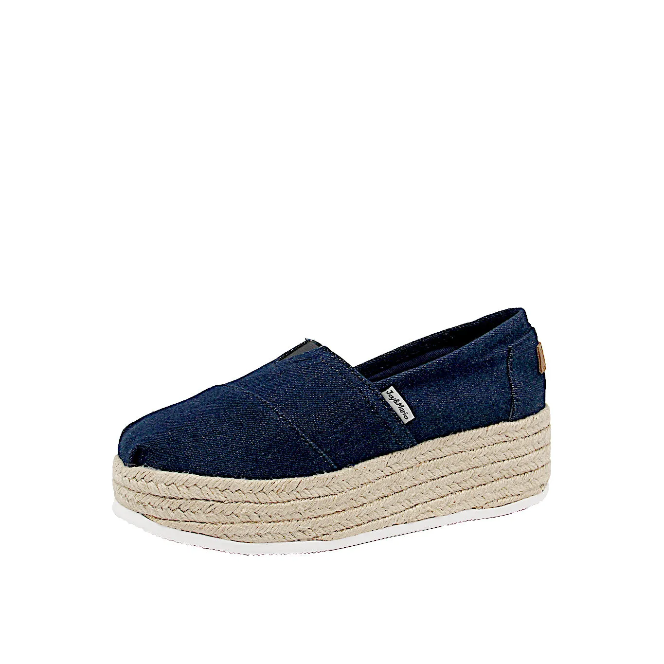 Handmade Women’s Slip-On Espadrille Denim Loafers Wedges in Black-A86118W