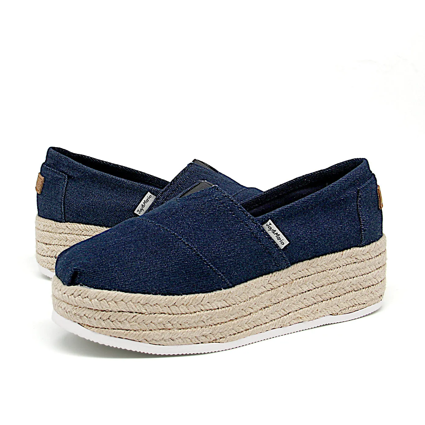 Handmade Women’s Slip-On Espadrille Denim Loafers Wedges in Black-A86118W
