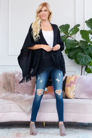 HDF2519BK - BLACK SOFT FRINGE SHAWL