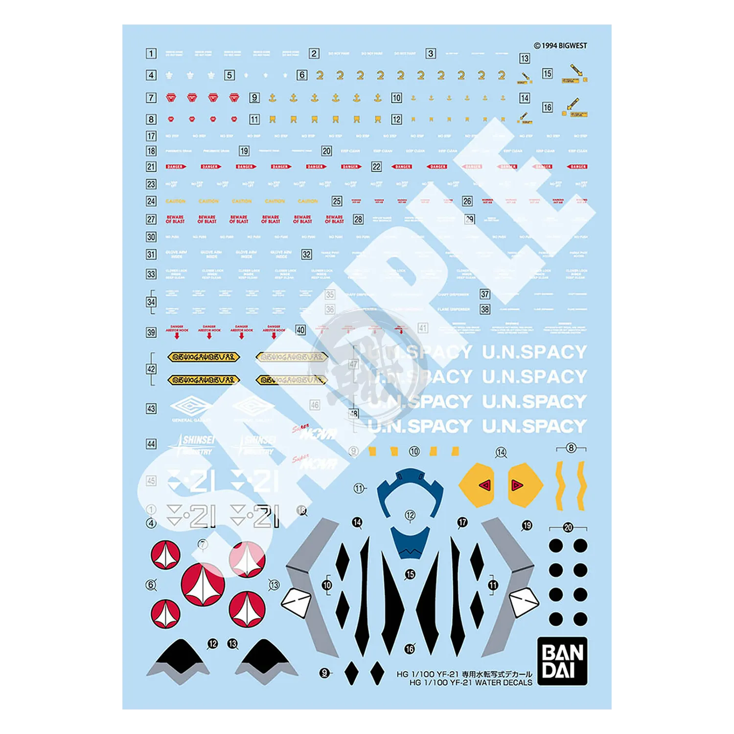 HG YF-21 Waterslide Decals