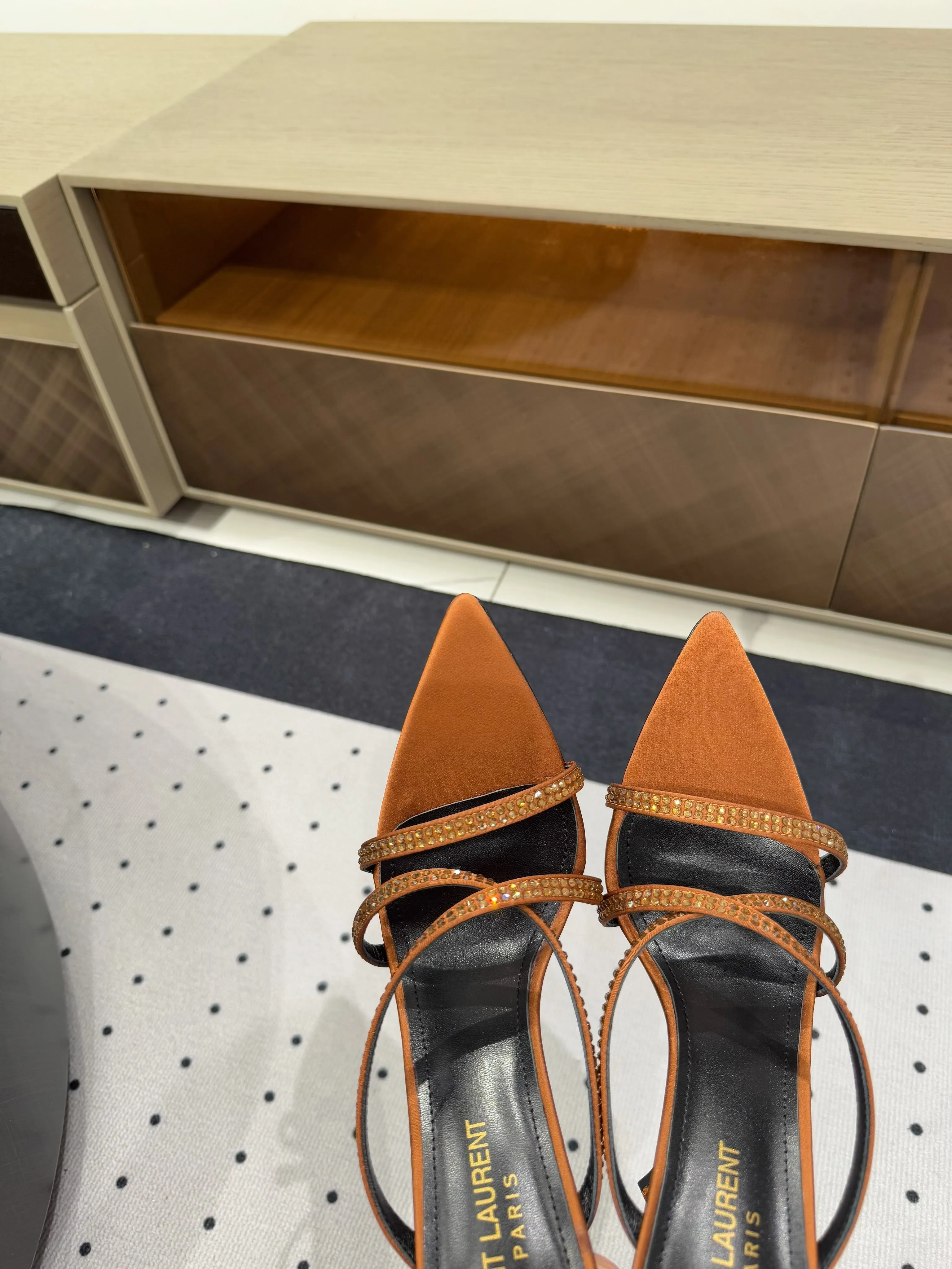 HIGH CRYSTAL STRAP SANDALS IN SANDSTONE SILK