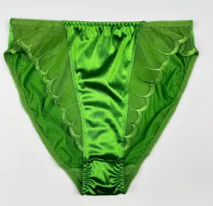 High Leg Satin Panty Mesh Accents