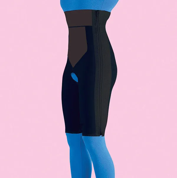 High Waist Compression Girdle Above Knee - Hook and Eye with Zipper, Black (#2024)
