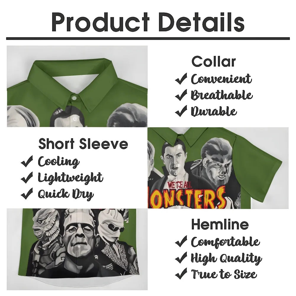 Horror Character Print Bamboo Linen Short Sleeve Shirt 2406000409