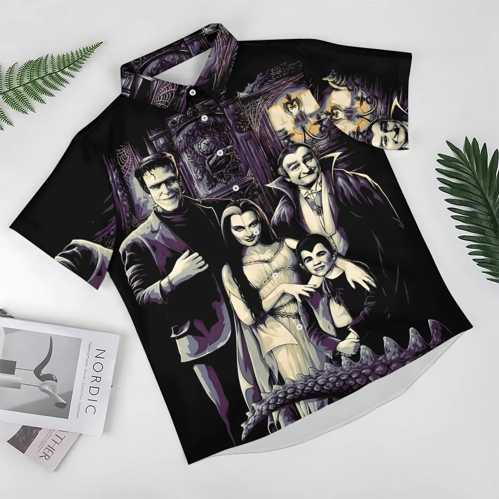 Horror Character Print Bamboo Linen Short Sleeve Shirt 2406000409