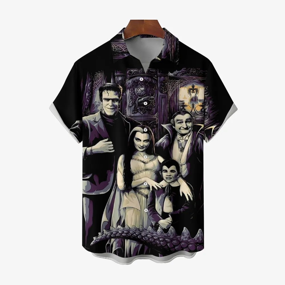 Horror Character Print Bamboo Linen Short Sleeve Shirt 2406000409